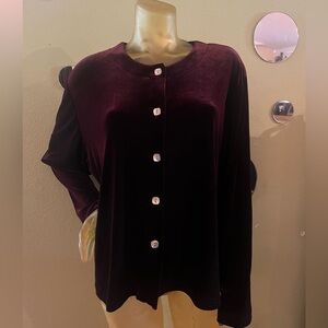 Coldwater Creek Velvet Long Sleeve Button Down Shirt - Deep Wine Burgundy.